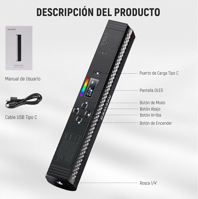 NEEWER TL21C RGB Light Wand with App Control, Magnetic Handheld Light Stick | 2500K-8500K Dimmable, CRI95+, Full Color LED Tube Bar, 2550mAh Battery, 17 Light Scenes, for Vlog Photography Video - Image 9