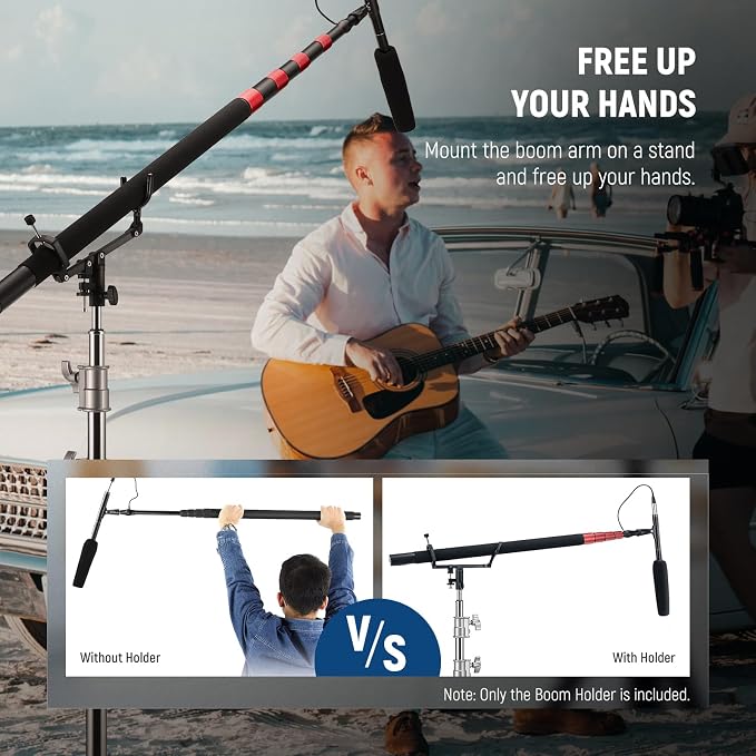 NEEWER Mic Boom Pole Support Holder with 5/8" Stud for Light Stand Boom Arm C Stand, Metal Nonslip DSLR Video Microphone Shotgun Mount Adapter, -15°/+30° Tilt, Max Load: 17.6lb/8kg, CM-NA-2 | For C Stand, Metal, Nonslip DSLR Video Microphone Shotgun Mo... - Image 2