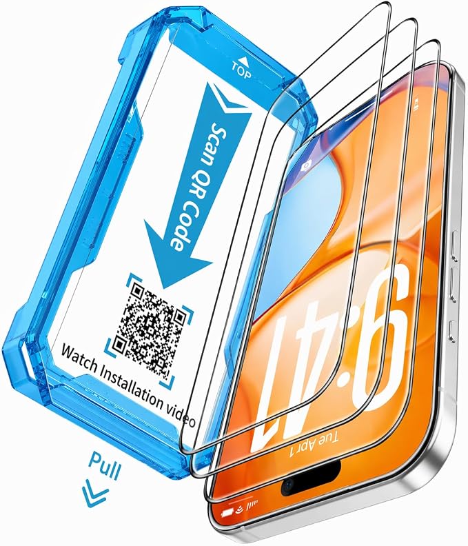3 Pack for iPhone 17 Pro Max Screen Protector Easy to Install | [TOP 9H+ Hardness][12FT Drop Tested] HD Clear Tempered Glass, Easy Installation, Full Coverage, Sensitive Touch, Bubble Free by JavoYion