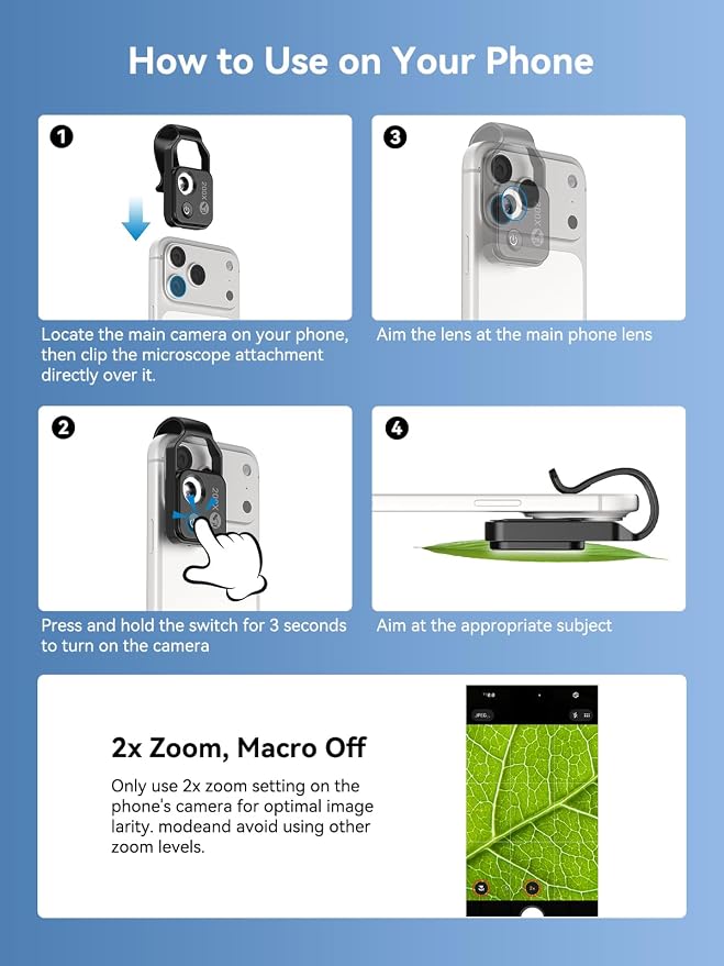 Phone Microscope 200X with LED Light & CPL Filter, Pocket Microscope Camera Attachment for iPhone & Android, No App Needed, STEM Science Gift for Kids, Coin, Jewelry, Plants, Small Objects Inspection - Image 9