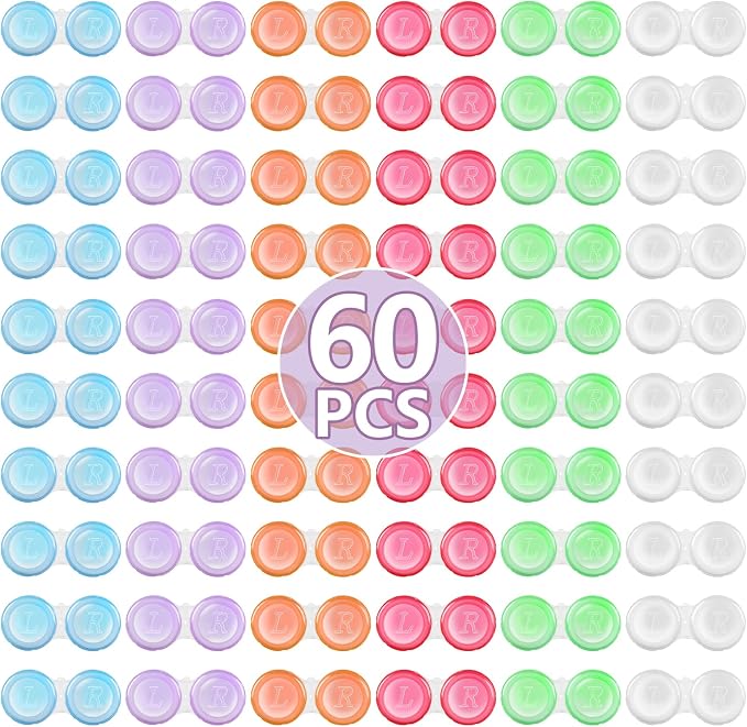60 Pack Contact Lens Cases Bulk, Transparent Cute Contact Lens Case for Home & Travel, 6 Color (60) by Unknown
