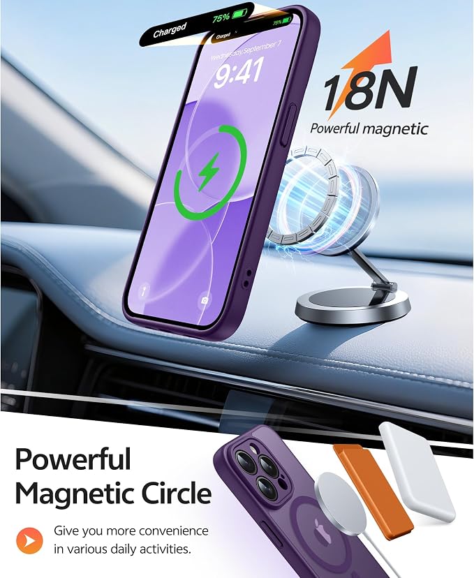 FNTCASE for iPhone 13 Pro Max Case, Fit for Magsafe, Full Camera Protection | Translucent Matte Magnetic Phone Back, 14FT Military Grade Drop Proof, Slim Shockproof Protective Cover, Purple - Image 3