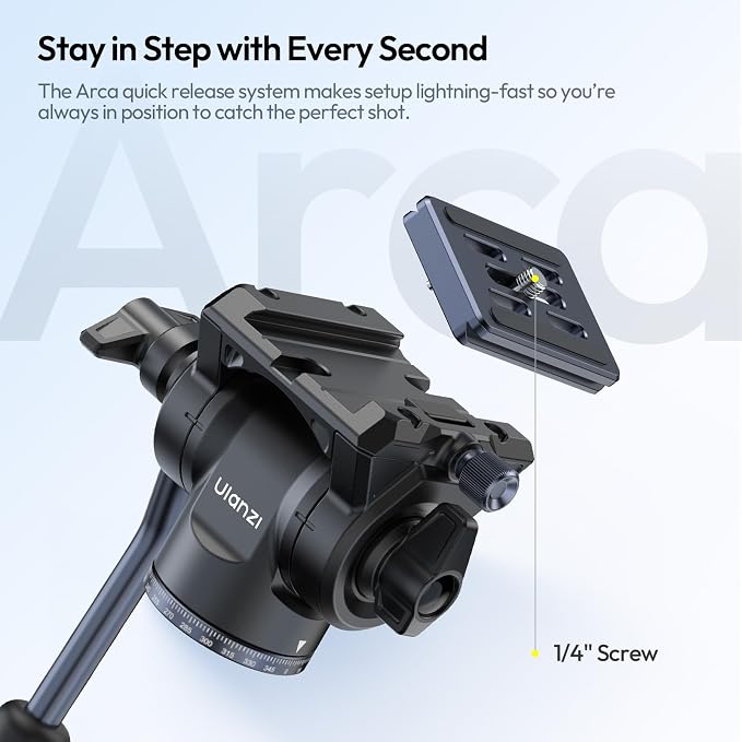 ULANZI Ombra Xiang Ⅱ Camera Video Tripod w Fluid Head, 61.5" Travel Tripod w 360° Rotated Arca Quick Release Plate, Portable Stand for Phone Camera Vlogging Video Shooting with Carry Bag Phone Clamp - Image 5