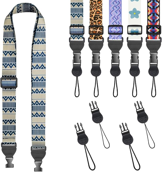 FIEIL Grey and Blue Geometric Shoulder Strap, Adjustable Camera Strap with 2 Sets of Quick-Release Buckles, Comfortable Neck Strap for iPad, Tablet, Camera, Laptop, Binocular, Luggage Bag by FIEIL