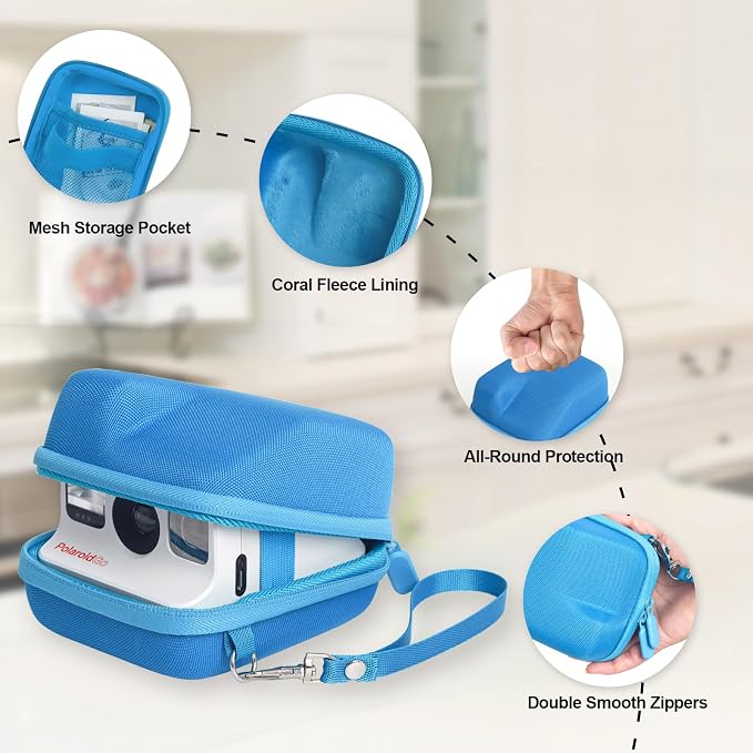 Protective Storage Case Compatible with Polaroid Go Instant Film Cameras - Polaroid Go 9035/9071/ 9070 Travel Case with Wrist Band - Blue - Image 4