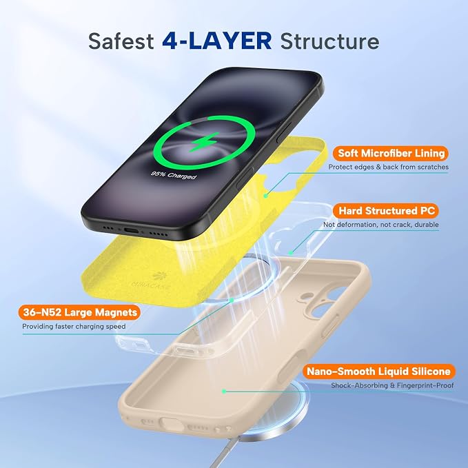 Miracase Silicone & Magnetic for iPhone 16 Case, Sand | Compatible with MagSafe, Anti-Scratch Microfiber Lining, Liquid Silicone Case Shockproof Drop Protection Phone Case for 16 - Image 5