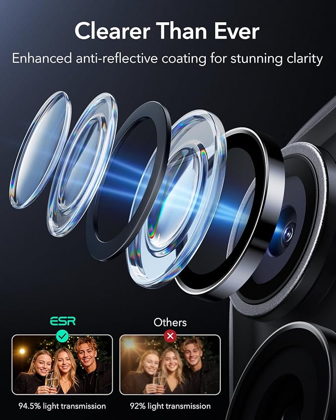 ESR for iPhone 17 Pro Max/17 Pro Camera Lens Protector, 1 Pack, Black | Individual Camera Cover, 9H Tempered Glass, Original Camera Clarity, for iPhone 17/16/15/14 Pro Max/Pro - Image 5