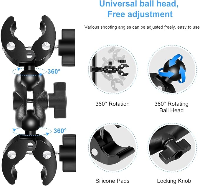 PULUZ Motorcycle Bike Handlebar Double clamp Mount with 59" Invisible Selfie Stick for insta360 X4/X3/X2/XONE/GO2/3 Action Camera - Image 5