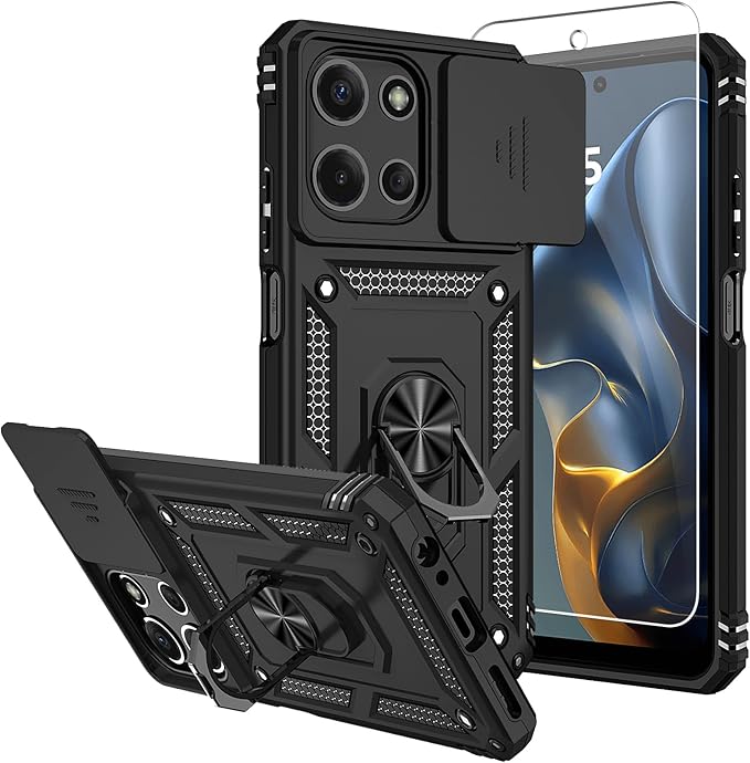 for Moto G 2026 /Moto G Play 2026 Case,with Screen Protector and Camera Cover,[Military Grade] 16ft.Drop Tested Cover with Magnetic Kickstand Protective Case for Motorola G 2026, Black by SKMY