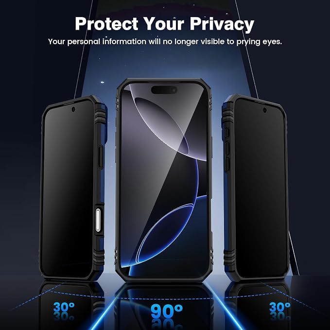 VEGO for iPhone 16 Pro Case with with Privacy Screen Protector and Stand | Slide Camera Cover & Ring Kickstand Military Grade Heavy Duty Protection Cover for iPhone 16 Pro 5G 6.3 Inch - Blue - Image 3