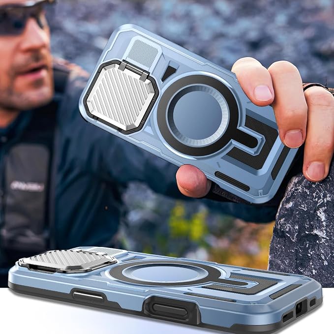 Camera Stand Case for iPhone 16 Pro, [Compatible with MagSafe] [Lens Cover] 2024 Version Military Grade Protective Soft Case for iPhone 16 Pro 6.3 inch Men Women, Blue - Image 7