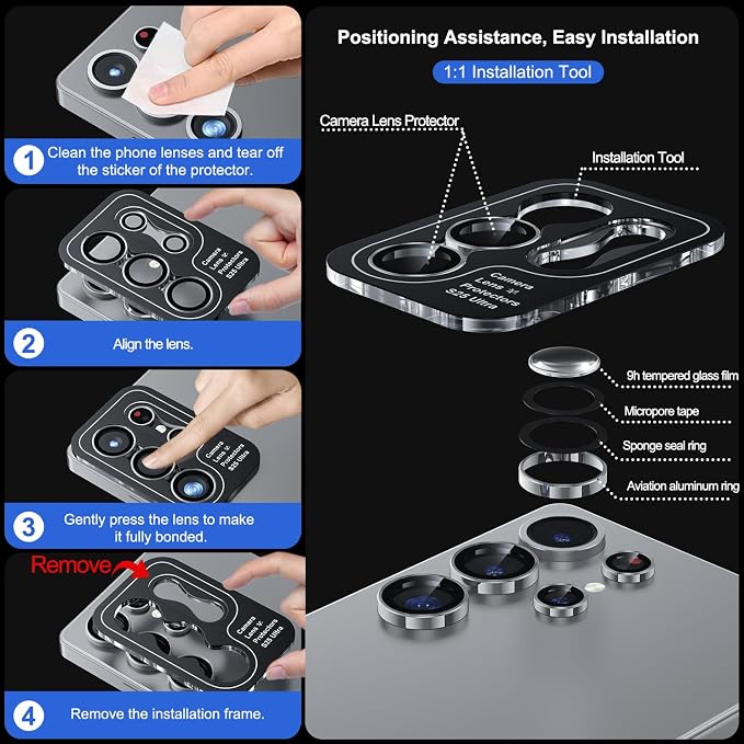 WSKEN for Samsung Galaxy S25 Ultra Camera Lens Protector - Ultra Thin | Case Friendly, 9H Shatterproof Tempered Glass, Anti Scratch Metal Circle, Camera Screen Protector Cover Accessories, Silver - Image 6