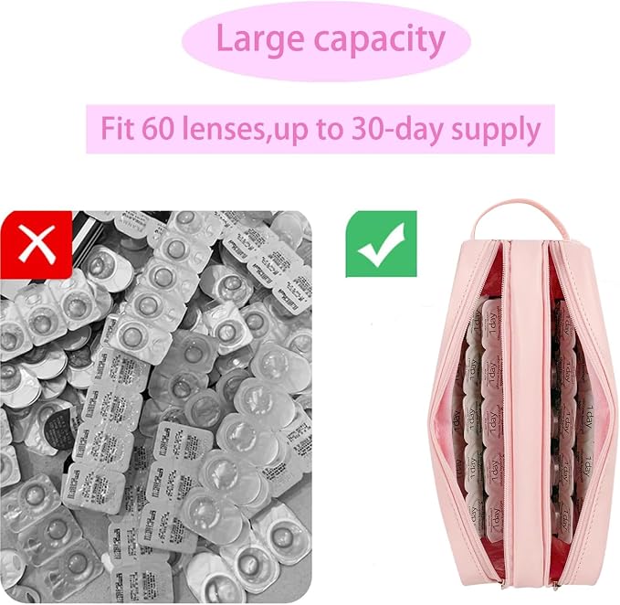 Daily Contact Lens Organizer case,Portable Storage Case for Disposable Daily Contact Lenses, Travel Storage Case with Clearly Labeled R & L, Storage up to 60 lenses (Pink) - Image 5