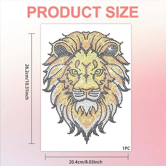 1 Pc Lion Rhinestone Iron on Hotfix Transfer Decal, Bling DIY Patch Clothing Repair Applique T-Shirt Vest Shoes Hat Jacket Decor Clothing DIY Accessories - Image 3