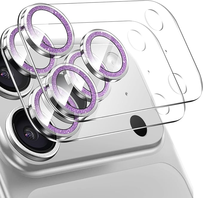 2 Pack for iPhone 17 Pro Max Camera Lens Protector | Bling Tempered Glass 9 Hardness,Anti-Scratch High Definition Camera Screen Protector (Purple) by NECARSIN