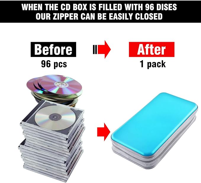 96‑Capacity Hard Plastic CD/DVD Binder for Car, Home & Travel | Zipper‑DVD Organizer, Scratch‑Resistant Sleeves Shield Discs From Dust & Damp; Stores Music, Video, Gaming & Blu‑ray Discs - Image 4