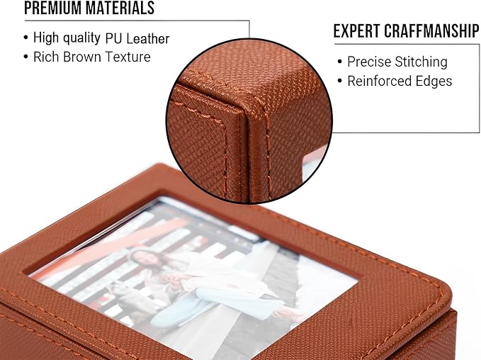 Picture Holder Storage Case Compatible with Fujifilm Instax Mini EVO Mini Liplay 12 11 SE 41 40 99 90 9 8 7S Camera Films, 2x3 Inches Hold 50 Instant Films Photos Pouch Protection Box (Brown) - Image 2