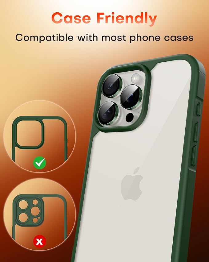 TOCOL for iPhone 14 Pro Max Camera Lens Protector/iPhone 14 Pro Camera Lens Protector Tempered Glass HD Individual Scratch Resistant Cover Accessories Case Friendly 2 Pack（Alpine Green） - Image 7