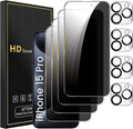 Romkasi 4 Pack Privacy Screen Protector for iPhone 15 Pro 6.1 Inch with 4 Pack Camera Lens Protector, Anti Spy Tempered Glass Film, Anti-Scratch, Touch Sensitive, Case Friendly by Unknown