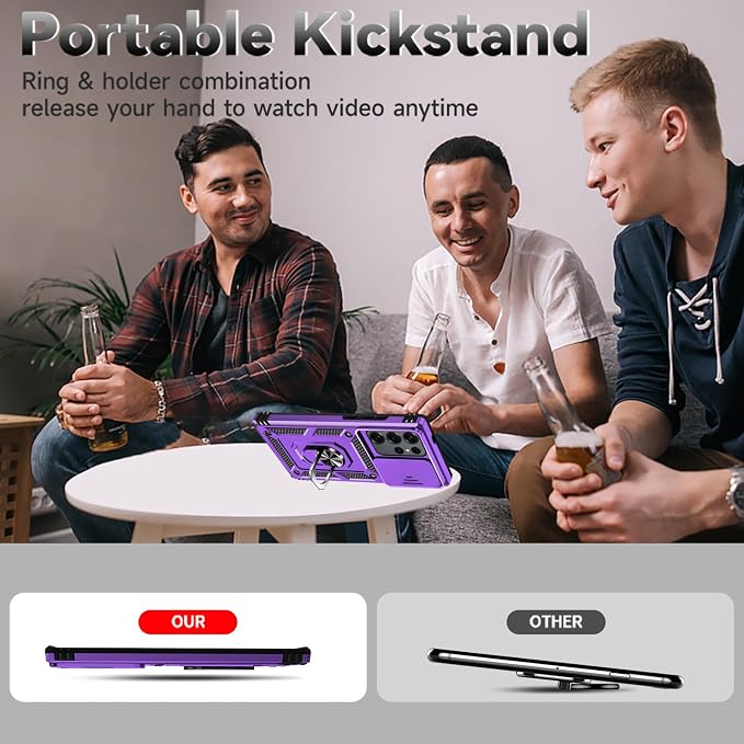 HNHYGETE for Samsung Galaxy S25 Ultra Case with Screen Protector: [Military Grade 20ft. Drop Tested] Slide Camera Cover Ring Shockproof Protective Phone Case for - Galaxy S25 Ultra (Purple) - Image 6
