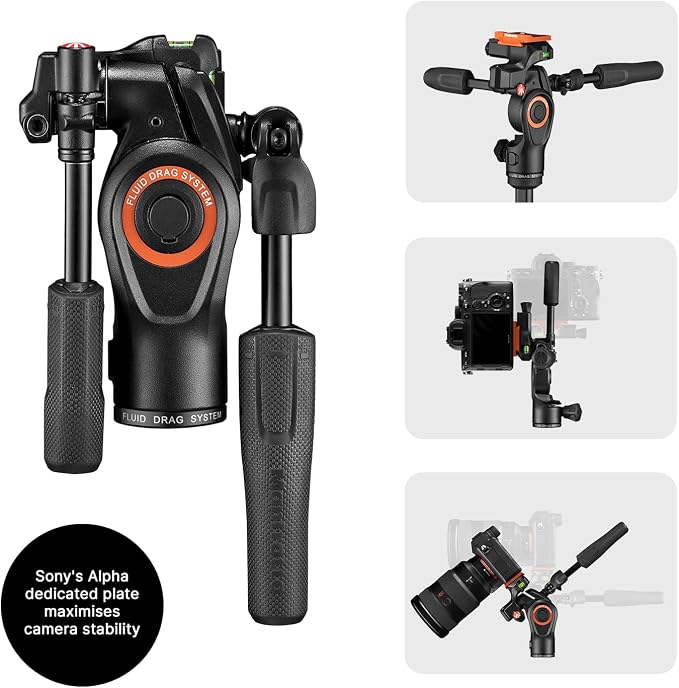 Manfrotto Befree Advanced 3-Way Camera Tripod for Sony's Alpha Cameras, Aluminium Travel MiniTripod, Lever Lock, with 3-Way Fluid Head, for Photo and Video, Vlogging Equipment, Carry Bag, MKBFRLA-3W - Image 4