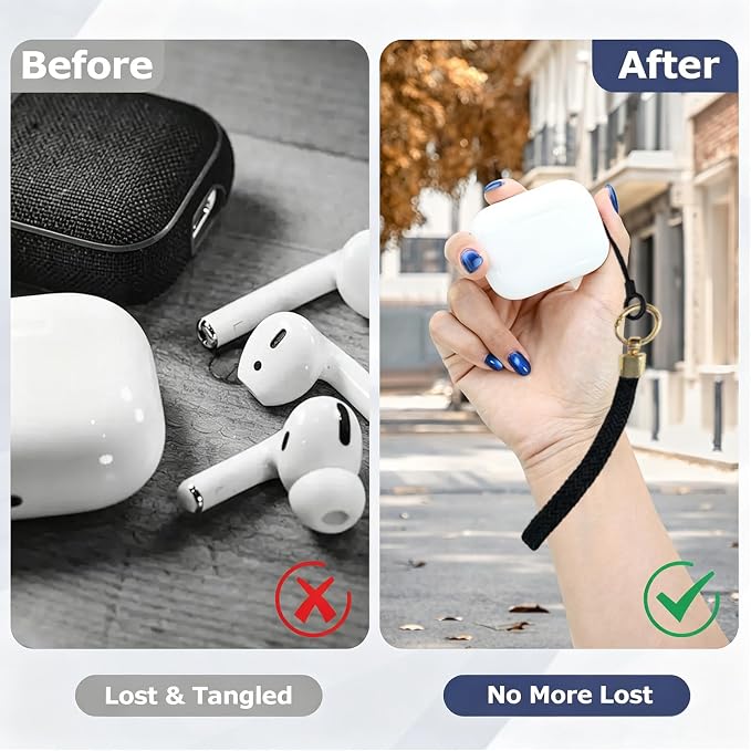 Elastic Nylon Wrist Lanyard for AirPods Case , Anti-Lost Strap for AirPods 1/2/3/Pro/Pro 2 Charging Case, Multi-Functional Wrist Strap for Phones Keys Cameras Small Gadgets，Black+golden Buckle - Image 5