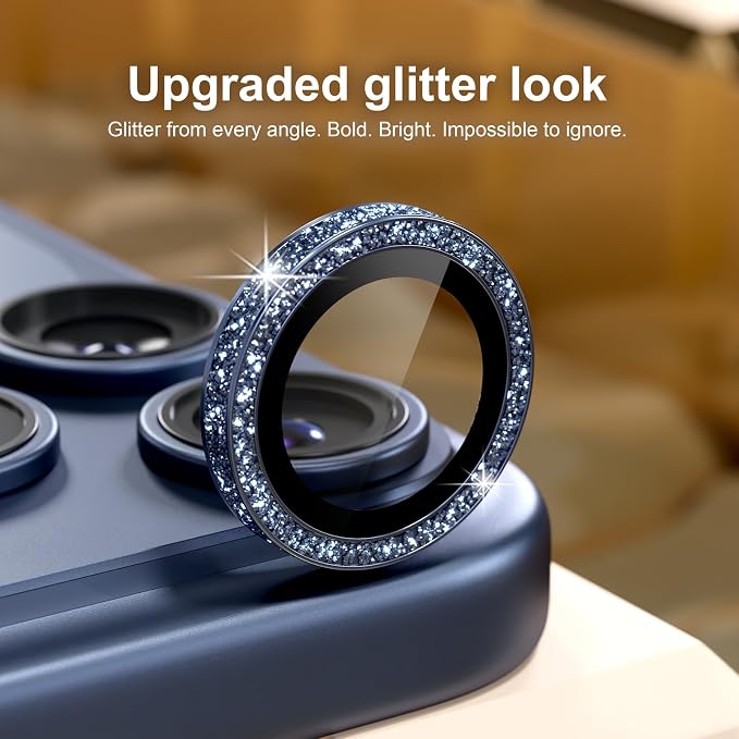 Misea Camera Lens Protector for iPhone 17 Pro Max/17 Pro, Deep Blue Glitter | Bling Upgraded Look, 9H Tempered Glass Individual Metal Camera Cover, Anti-Scratch, for iPhone 17/16/15/14 Pro Max/Pro - Image 2