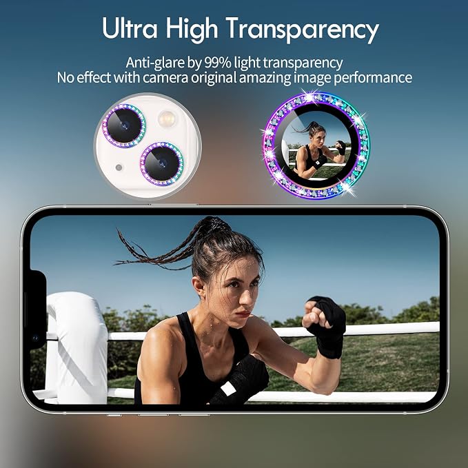 for iPhone 13/13 Mini Camera Lens Protector Bling Diamond, Colorful | Individual Metal, 9H Hardness, Scratch Resistant, Shockproof, Drop Protection, Case Friendly, Stylish Accessories - Image 6