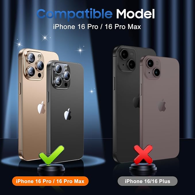 UniqueMe for Phone 16 Pro/16 Pro Max Camera Lens Protector - Glitter Gold | 3 Pack-Drop Protection,Case Friendly,9H Tempered Glass,Camera Cover Screen,Update New Version - Image 7