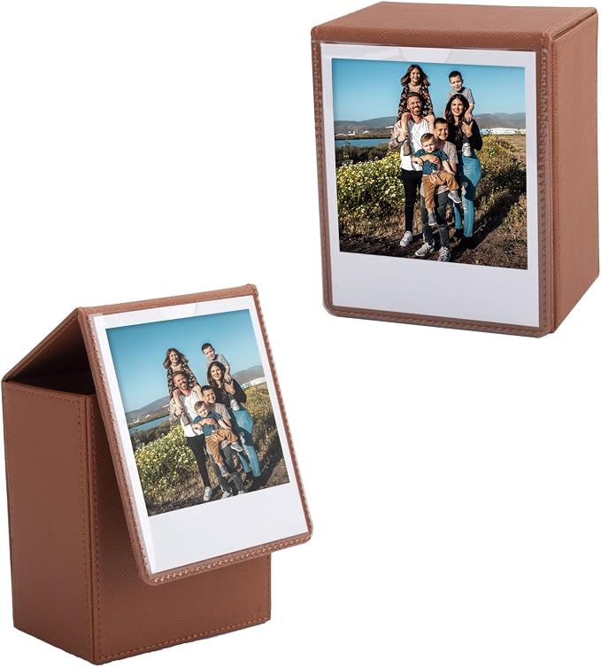 Photo Case for Instax Wide Film, 3.5x4.25” Photo Storage Box Fits for Fujifilm Instax Wide 400/300/210/Wide EVO, Picture Holder for Polaroid 600/I-Type/OneStep2 Instant Film - Brown by HIYQIN