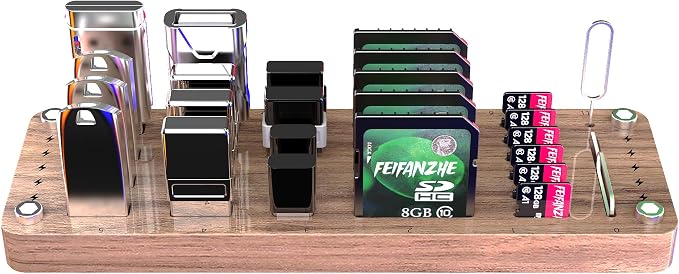 25 Slot Wooden Memory Card Case Box and USB Drive Stand - SD Card Holder, Micro SD Case, Mobile Card Taking Needle - FSNH01M by FEIFANZHEUS