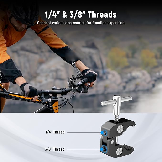 NEEWER 9.8"/25cm Magic Arm with Super Clamp & Cleaning Cloth, 1/4" & 3/8" Threads for Flash/LED Light/Microphone/DSLR Camera Monitor Compatible with SmallRig Camera Cage, Max Load: 4.4lb/2kg, ST25C - Image 4