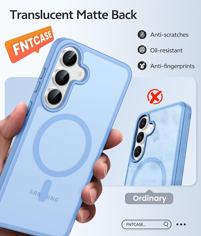 FNTCASE for Samsung Galaxy S25 FE Case, Fit for Magsafe, Screen Protector | Translucent Matte Magnetic Back, 14FT Military Grade Drop Protection, Slim Shockproof Protective Phone Cover, Light Blue - Image 6