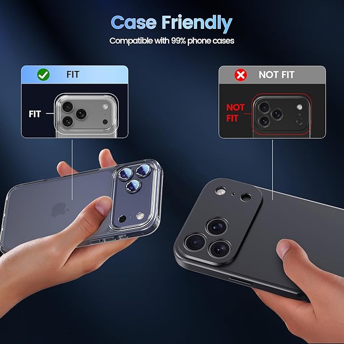 CACOE Metal Camera Lens Protector for iPhone 17 Pro | Tempered Glass Cover, Anti-Scratch, Drop-Proof, Strong Adhesion, Camera Screen Cover Accessories, Dark Blue - Image 4