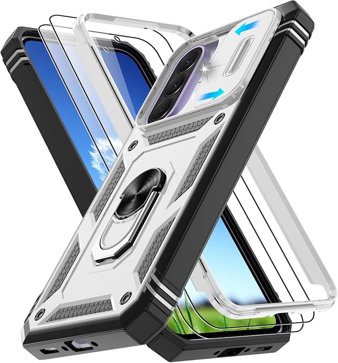 Gritup for Galaxy A37 5G Phone Case: Samsung A37 5G Case with 2*Screen Protector, Magnetic Stand & Slide Camera Cover, Shock Proof Military-Grade para Galaxy A 37 Phone Cover, White+Black by Gritup