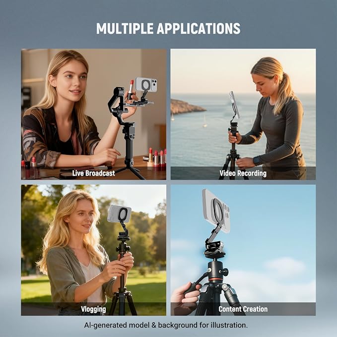 NEEWER Magnetic Phone Tripod Mount Compatible with MagSafe iPhone 17, Cell Phone Holder with Arca Quick Release Baseplate & Cold Shoes for TikTok Video Recording Selfie Live Streaming Vlogging, DS028 - Image 5