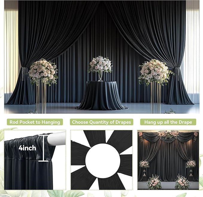 50x12 ft Black Backdrop Curtains for Weddings Parties, Birthdays and Photos - Image 8