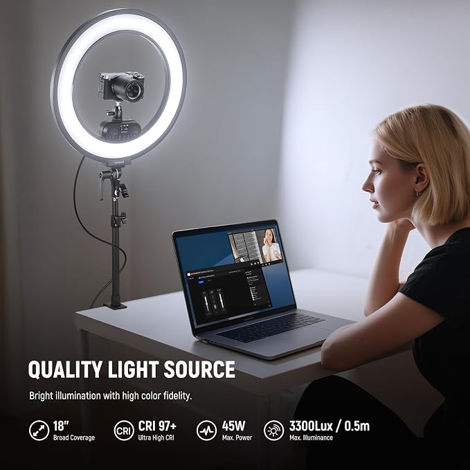 NEEWER RL45B 18" Edge Lit Desk Ring Light for Phone Camera Laptop LED Lighting Kit Phone Holder Desktop Stand Ball Head Mount Video Conference Webcam Recording Zoom Call Streaming Makeup Selfie - Image 3