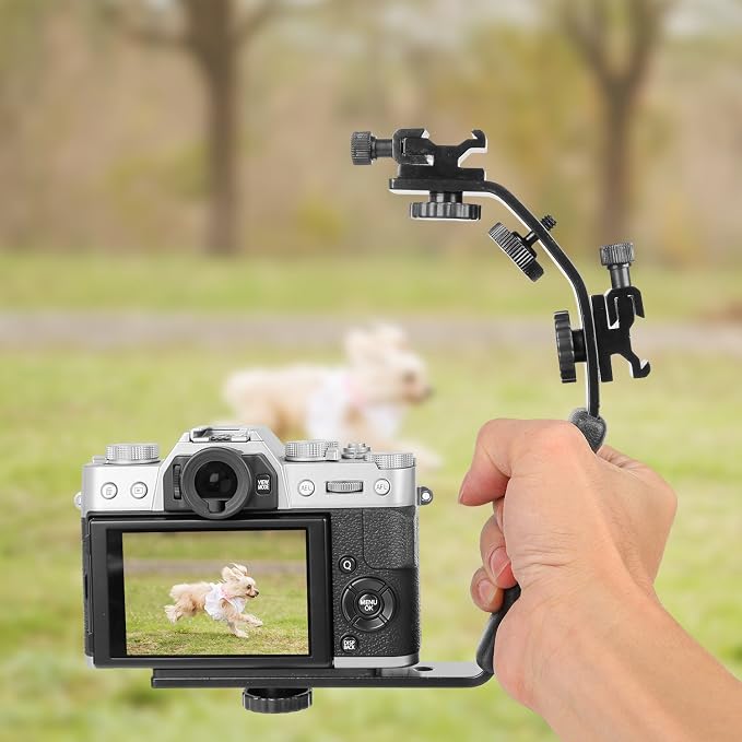 ChromLives Camera L Bracket Mount Video Grip L-Bracket with Dual Flash Cold Shoe Mount 1/4'' Tripod Screw, Heavy Duty Padded Hand Grip for DSLR Camera Camcorder (Updated) - Image 4