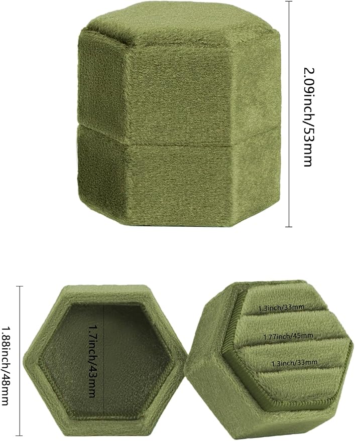 MFXIP Velvet 3 Slots Jewelry Ring Box Engagement Wedding Box Keepsake Box Bridal Photo Ring Triple Slots Hexagon - Image 2