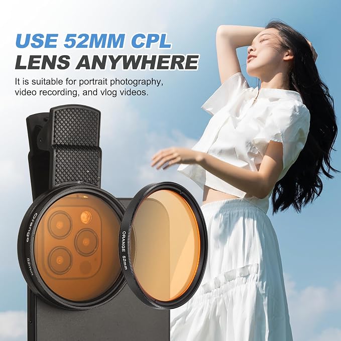 PATIKIL 52mm Phone Camera Lens, Clip-On Full Color Filter Circular Polarizing Lens for Most Smart Phones and DSLR Cameras, Orange - Image 7
