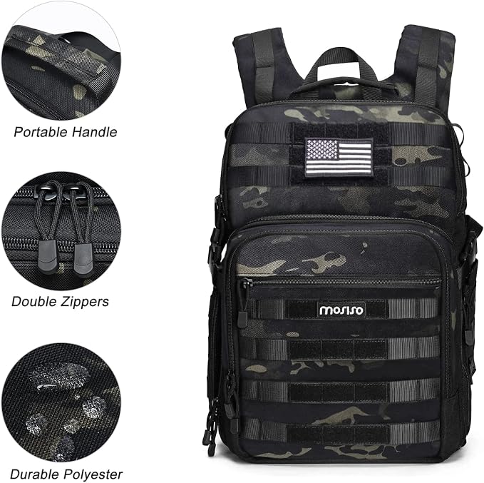 MOSISO Camera Backpack, DSLR/SLR/Mirrorless Photography Tactical Camera Bag | Camera Case with Tripod Holder & 15-16 inch Laptop Compartment & USA Flag Compatible with Canon/Nikon/Sony, Night Camouflage - Image 5