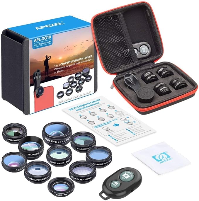 Apexel Phone Camera Lens-Macro Lens+Wide Lens+Fisheye Lens+Telephoto Lens+CPL/Flow/Radial/Star Filter+Kaleidoscope 3/6 Lens 10 in 1 Lens Kit +Remote Shutter for iPhone, Samsung,LG and Most Smartphones - Image 6