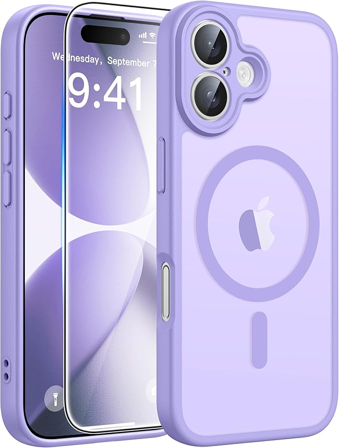 FNTCASE for iPhone 17 Case, Compatible with Magsafe, Glass Screen Protector | Full Camera Protection, Translucent Matte, 14FT Military Grade Drop Proof, Shockproof Protective Phone Cover, Light Purple by FNTCASE