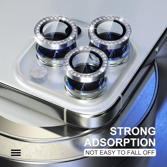 Choiche for iPhone 15 Pro/iPhone 15 Pro Max Camera Lens Protector | Ultra HD, Bling 9H Tempered Glass Camera Cover Screen Protector Metal Ring Decoration Accessories (Diamond-Silver) - Image 6