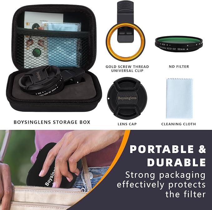 52MM Clip-on Variable ND2-32(1-5 Stops) Phone Lens Filter Kit, Ultra Slim Multi-Coated Adjustable Neutral Density Filter, Compatible for iPhone 16 15 14 13, Google Pixel and Other Smart Phones - Image 7