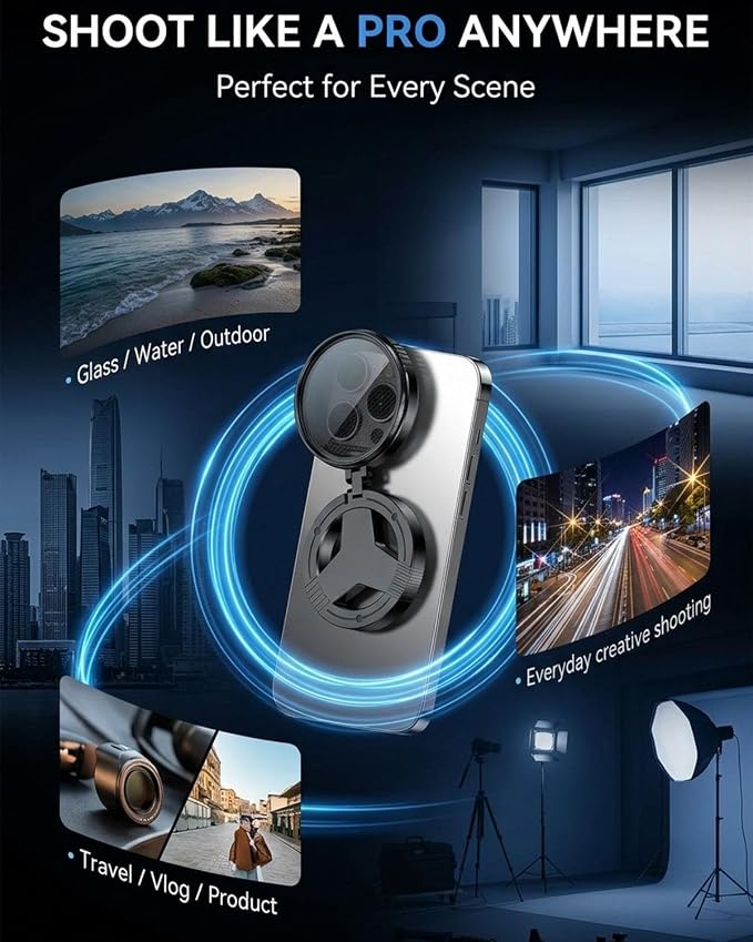 Anti-Glare Magnetic Phone Filter 2-in-1 Magnetic Cpl & Star Filter Lens for iPhone Anti Glare Camera Compatible with iPhone 12-17 Reduces Reflections Enhances Colors 52mm Polarizing Filters(Mix) - Image 5