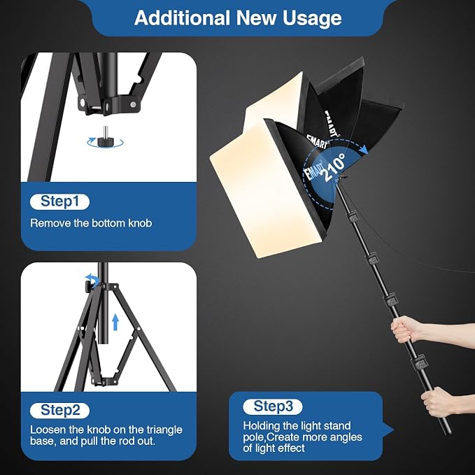 EMART Softbox Lighting Kit 85W 16"x16" Soft Box for Photography Light 2Pack | 3000K-6000K LED Bulbs with Remote, 65" Tripod, Professional Photography Lighting for Studio Lights, Portrait, Video Recording - Image 7