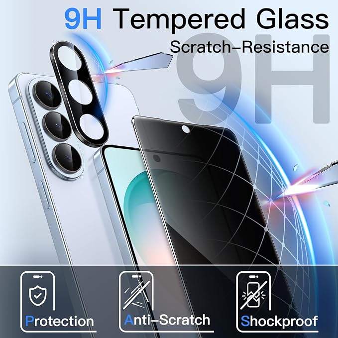 JETech Privacy Screen Protector for Samsung Galaxy S26 Plus, 2+2 Pack | Anti-Spy Tempered Glass, with Camera Lens Protector, Easy Installation Tool, Fingerprint ID Compatible - Image 6