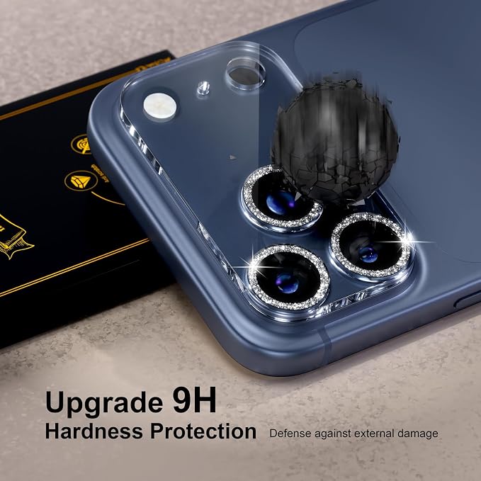 for 6 Pack iPhone 17 Pro Max Camera Lens Protectors, Glitter Silver | [Drop Protection] [Case Friendly] [Easy Installation] 9H Tempered Glass Camera Screen Protector Cover Accessories 6.9-inch - Image 3